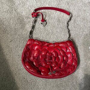 Brighton Vintage Womens Leather 3-D Red Rosalie Flower Shoulder Purse-Brand new